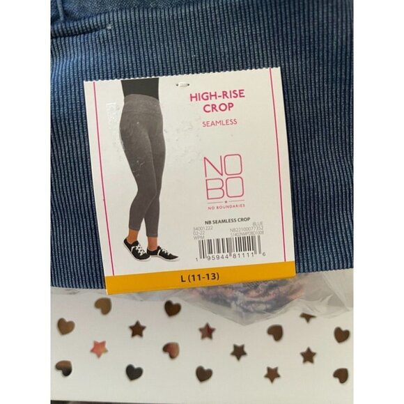 No Boundaries Jrs L Dark Blue Ribbed Trim Seamlesss High Rise Crop Leggings - Picture 3 of 3